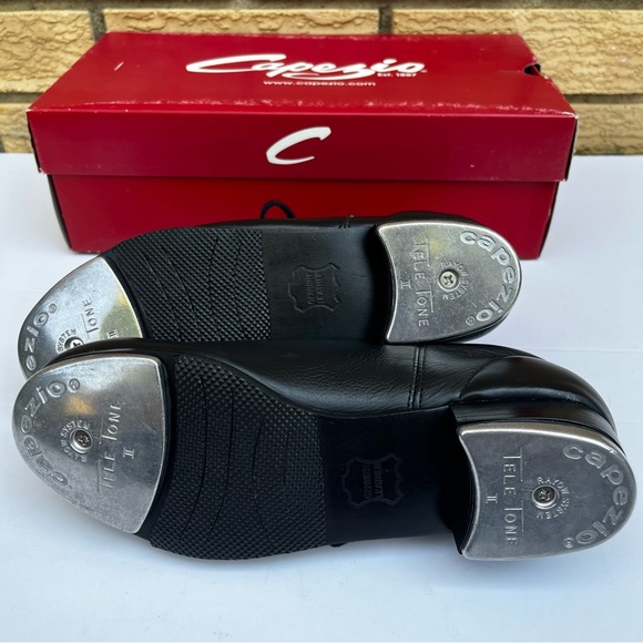 CG09 Capezio Premiere Black Leather Tap Shoes Women’s 4.5 Fit Child 2-2.5 New - Picture 10 of 14